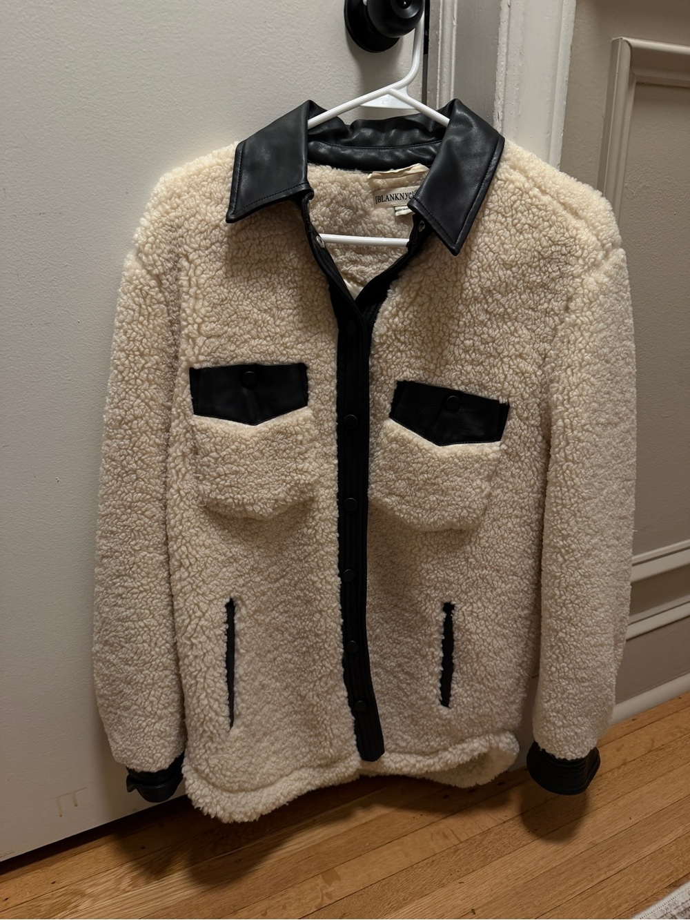 Blank NYC Cream Sherpa Jacket with Black Trim Accents - Picture 3 of 4